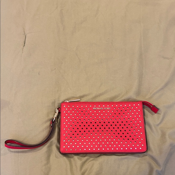 Michael Kors Red Studded Wristlet - Picture 1 of 4